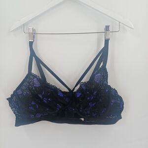 womans Torrid Black & Blue Floral Lace Unlined Bralette Bra plus Size 2X